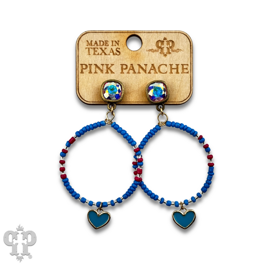 Enamel heart and seed bead earrings with crystals from Swarovski®