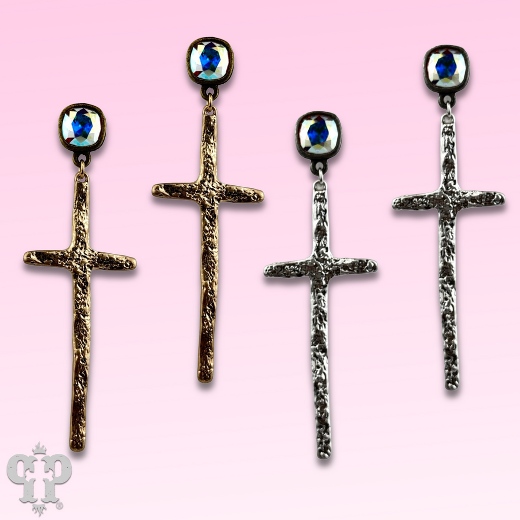 Foil cross earring with crystals from Swarovski®
