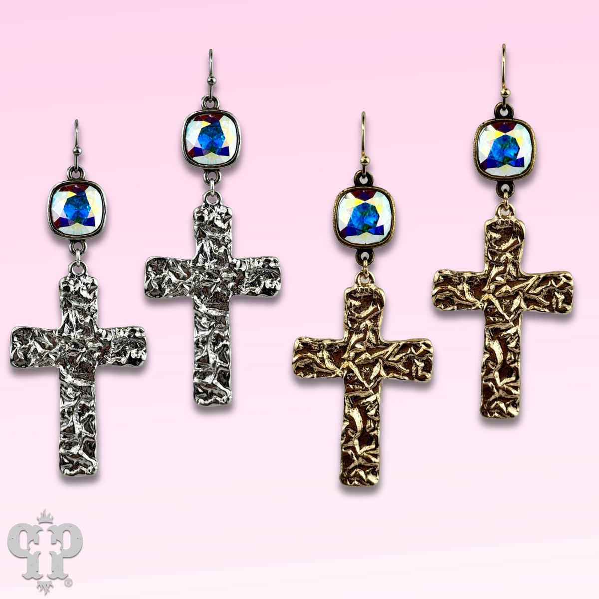 Foil square cross earring with crystals from Swarovski®