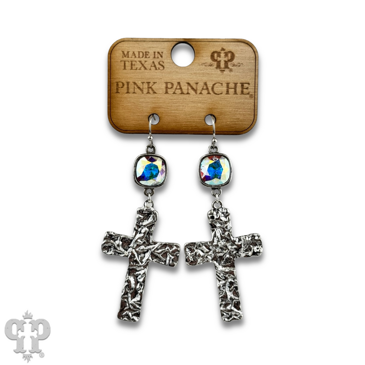 Foil square cross earring with crystals from Swarovski®