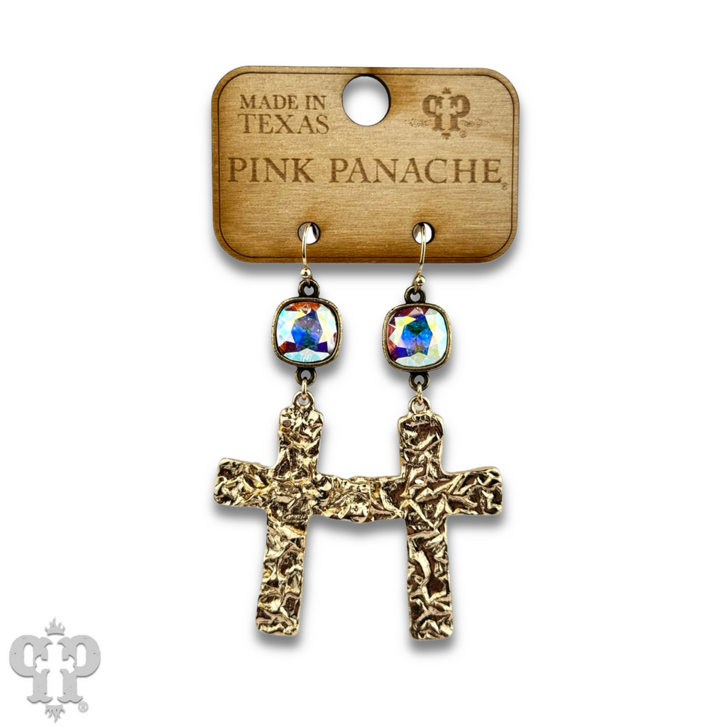 Foil square cross earring with crystals from Swarovski®