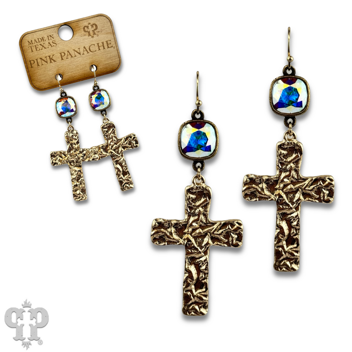 Foil square cross earring with crystals from Swarovski®