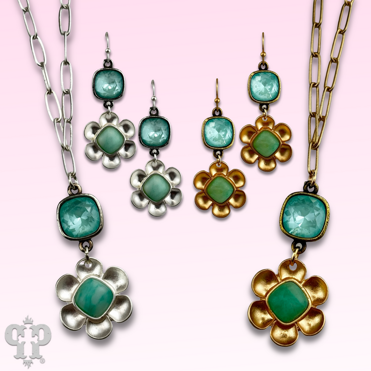 Stone center flower earring with crystals from Swarovski®