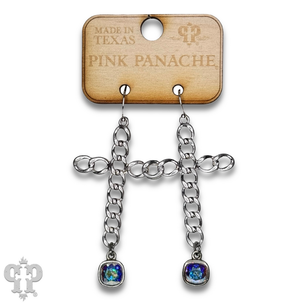 Curb link cross earring with crystals from Swarovski®