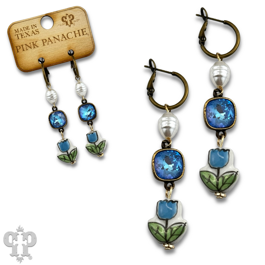 Ceramic flower charm earring with crystals from Swarovski®