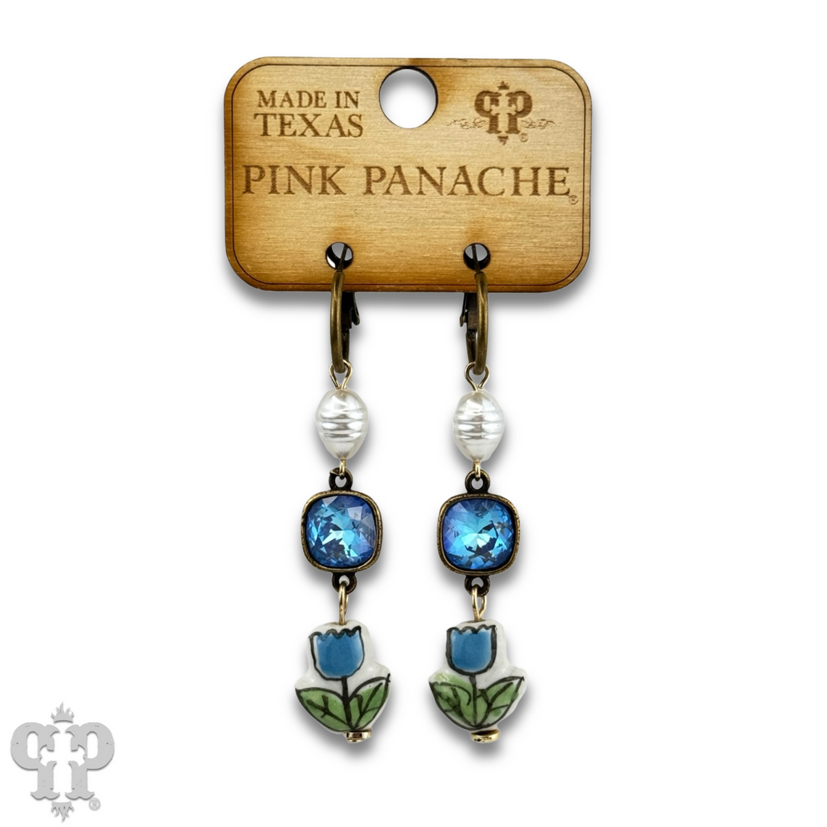 Ceramic flower charm earring with crystals from Swarovski®