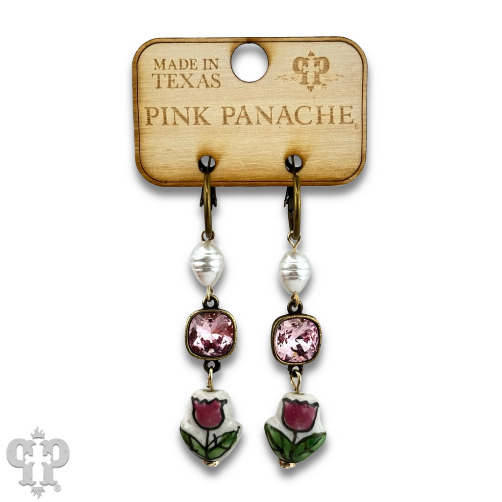 Ceramic flower charm earring with crystals from Swarovski®
