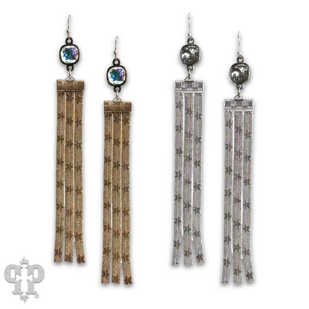 Star embossed mesh fringe earring with crystals from Swarovski®