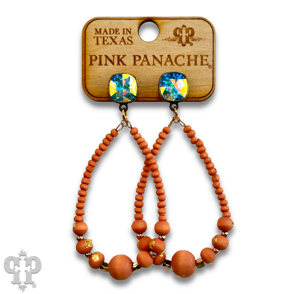 Graduated wood bead teardrop earring with crystals from Swarovski® - LC