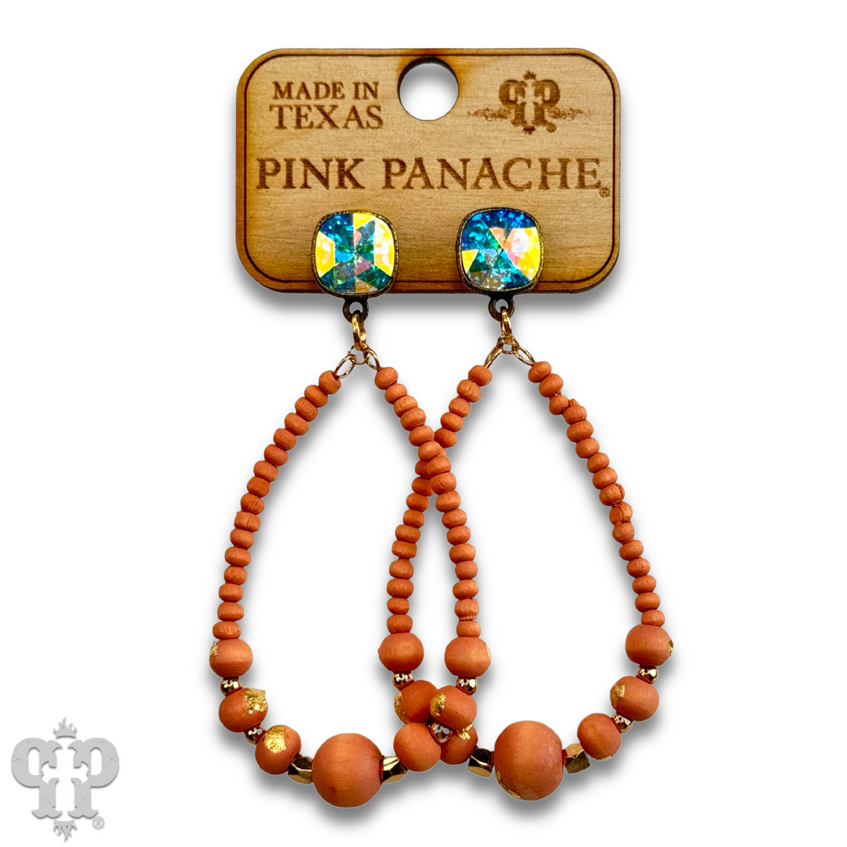 Graduated wood bead teardrop earring with crystals from Swarovski® - LC