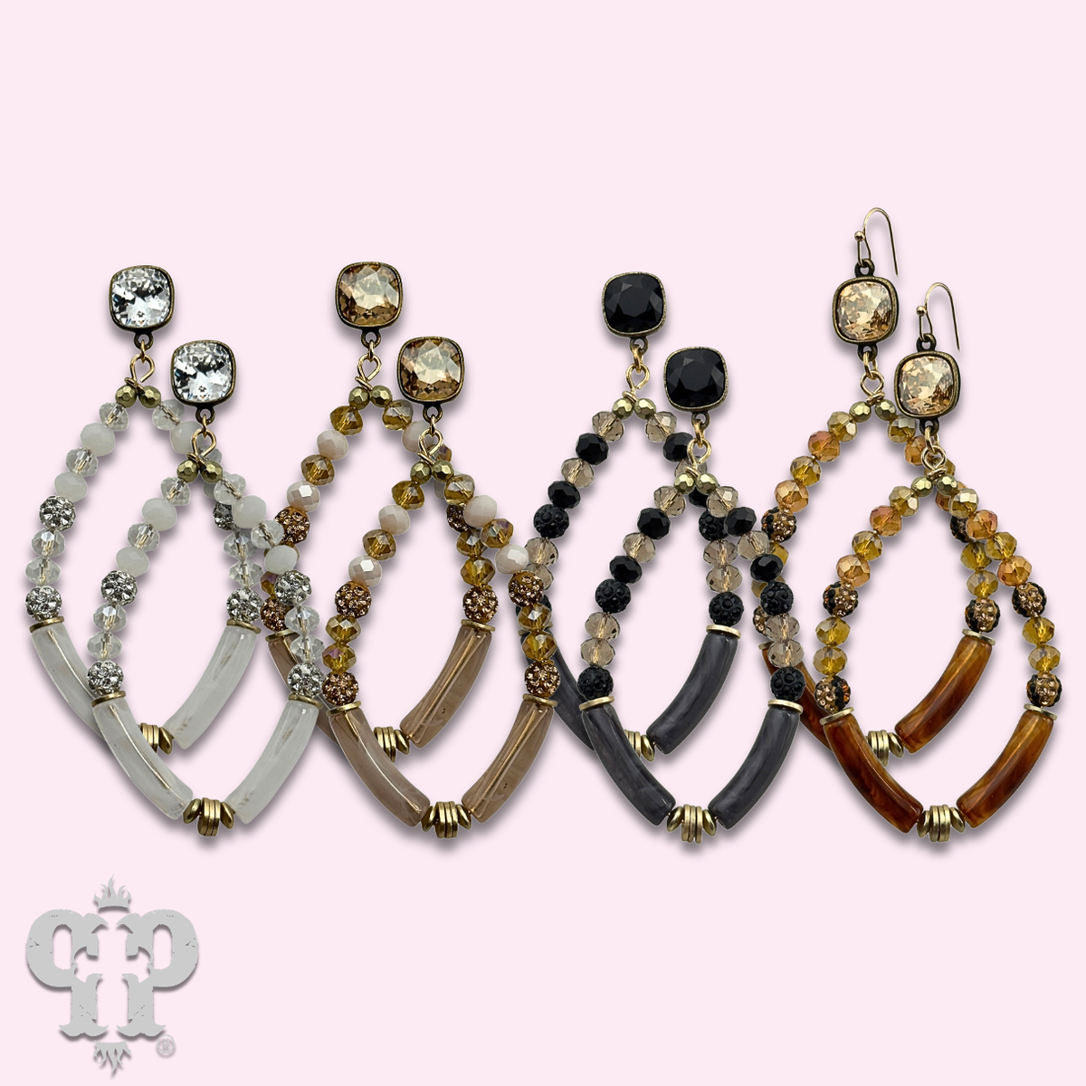 Diamond teardrop bamboo tube bead earring with crystals from Swarovski®, last call