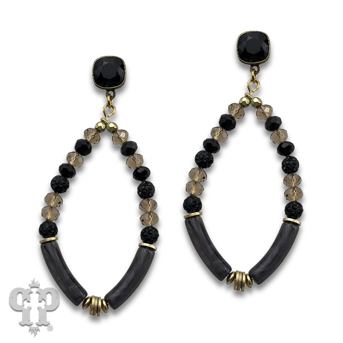 Diamond teardrop bamboo tube bead earring with crystals from Swarovski®, last call