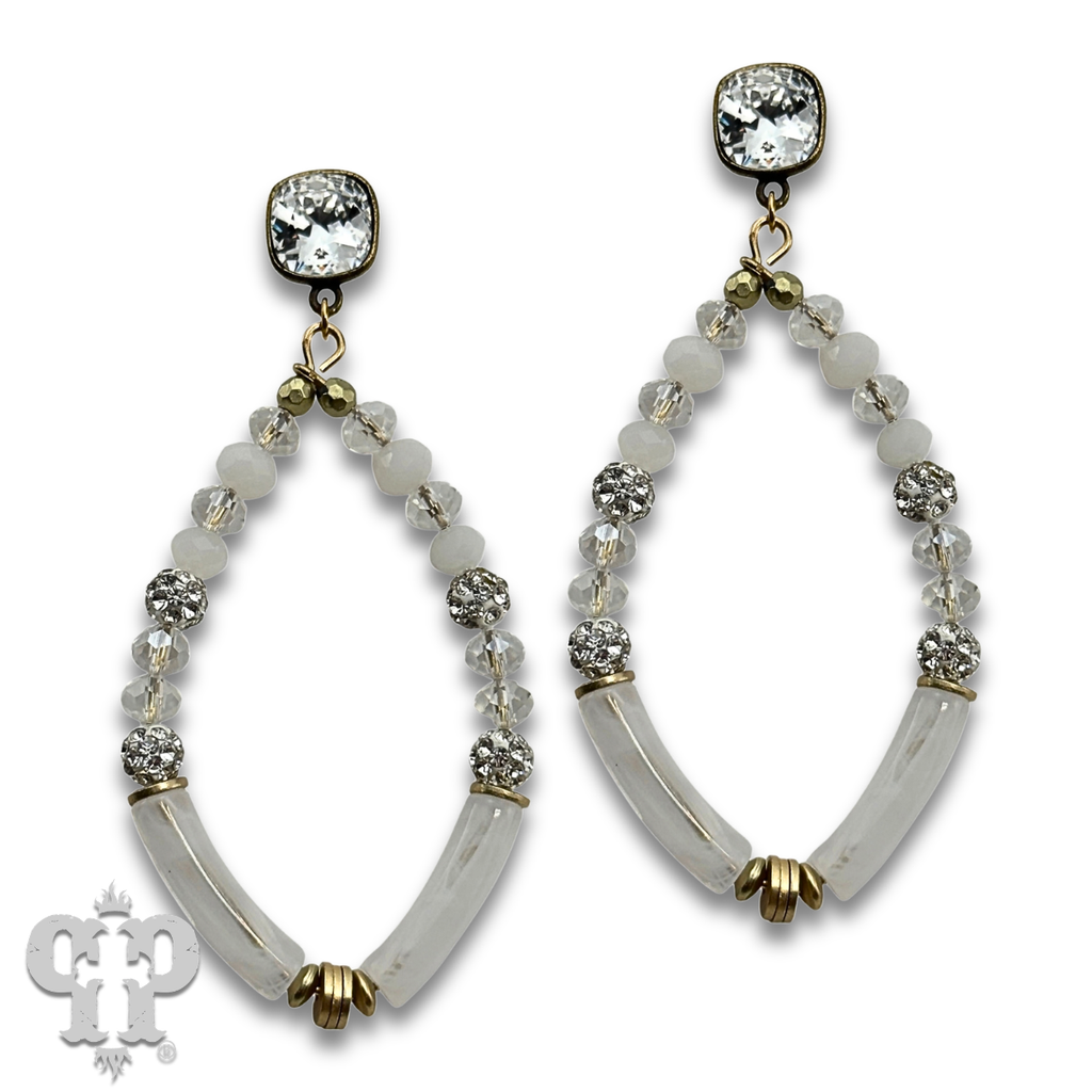 Diamond teardrop bamboo tube bead earring with crystals from Swarovski®, last call