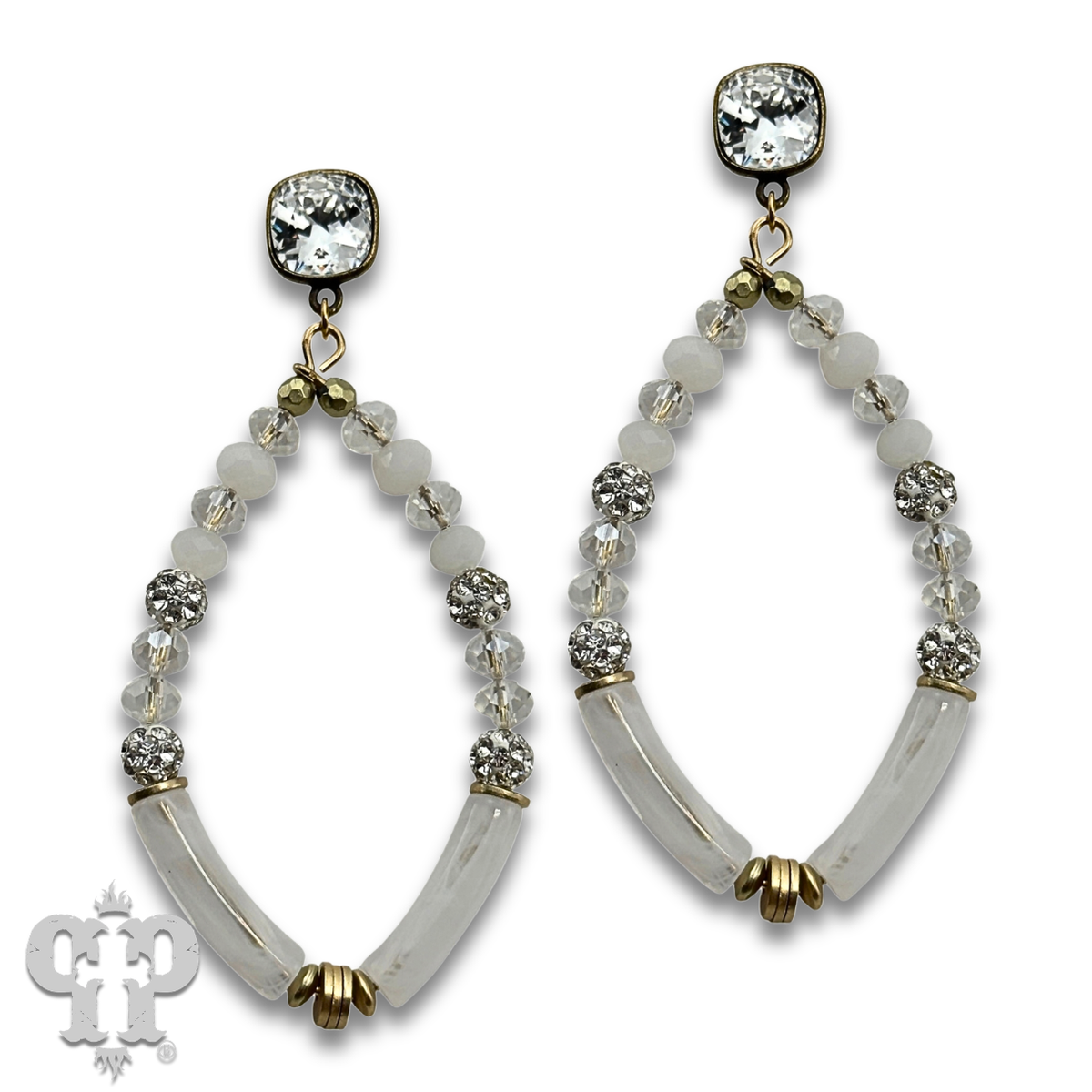 Diamond teardrop bamboo tube bead earring with crystals from Swarovski®, last call