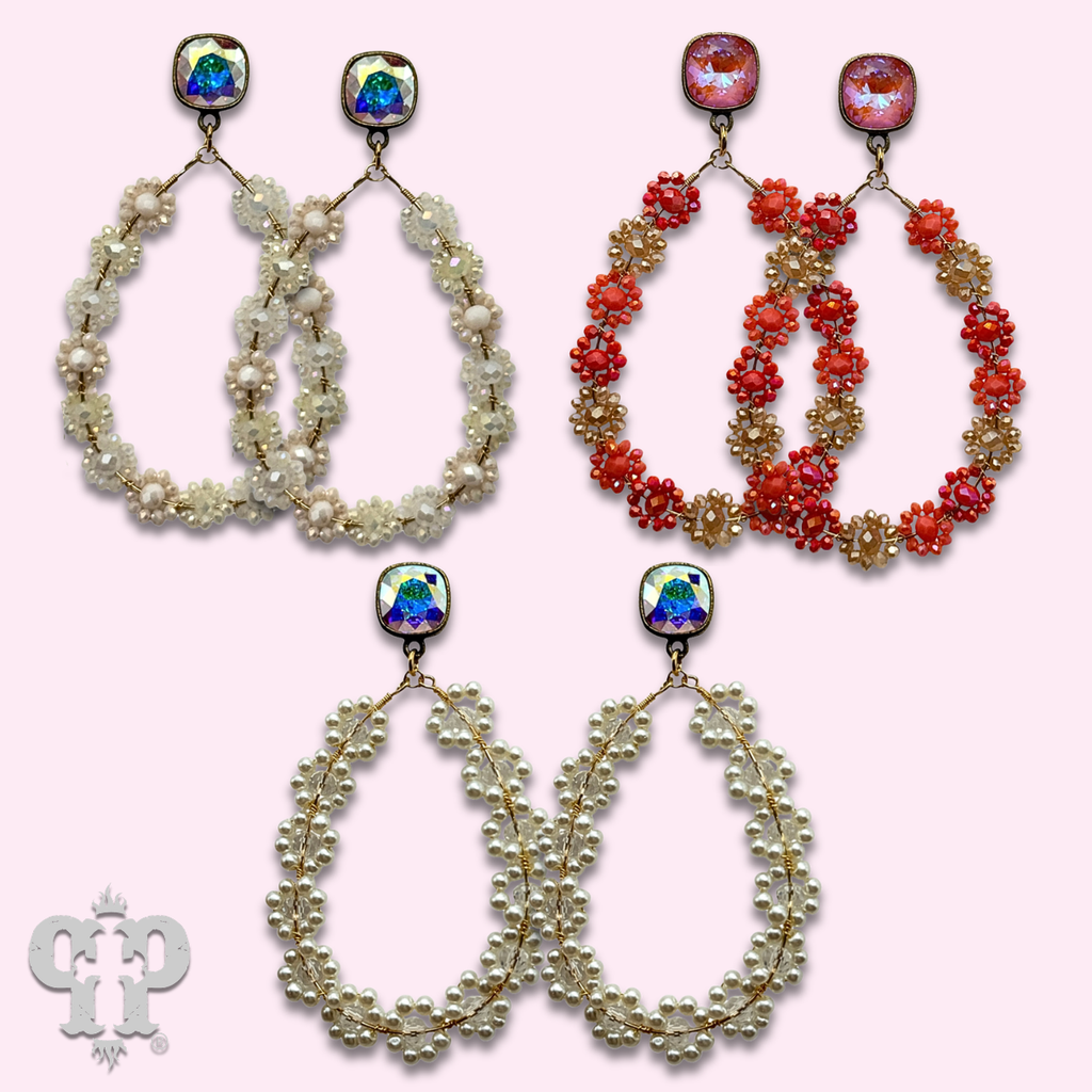 Bead woven flower teardrop earring with crystals from Swarovski®- LC