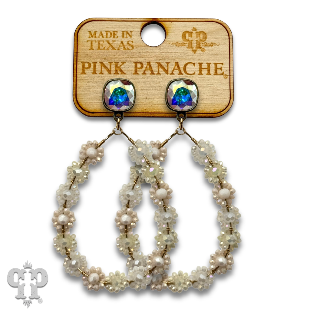 Bead woven flower teardrop earring with crystals from Swarovski®- LC
