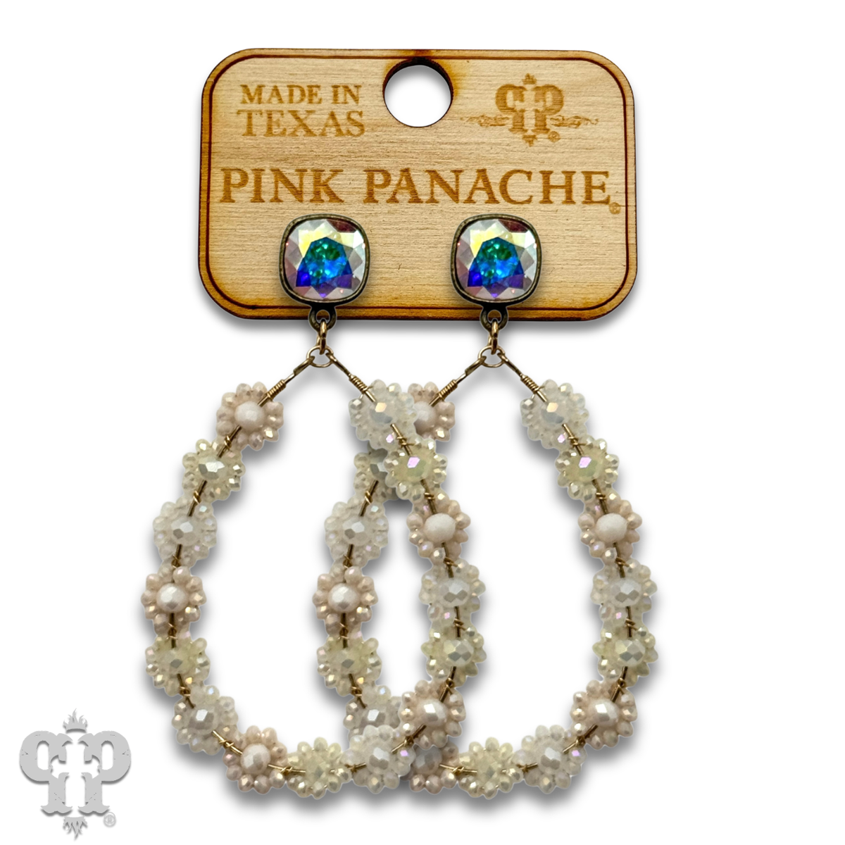 Bead woven flower teardrop earring with crystals from Swarovski®- LC