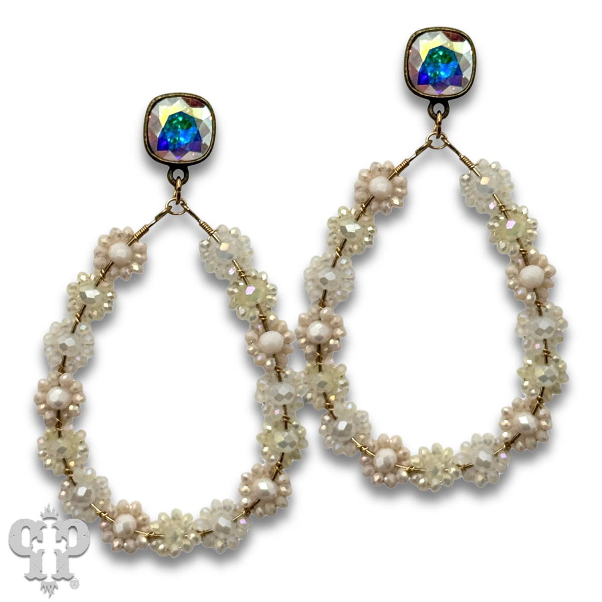 Bead woven flower teardrop earring with crystals from Swarovski®- LC
