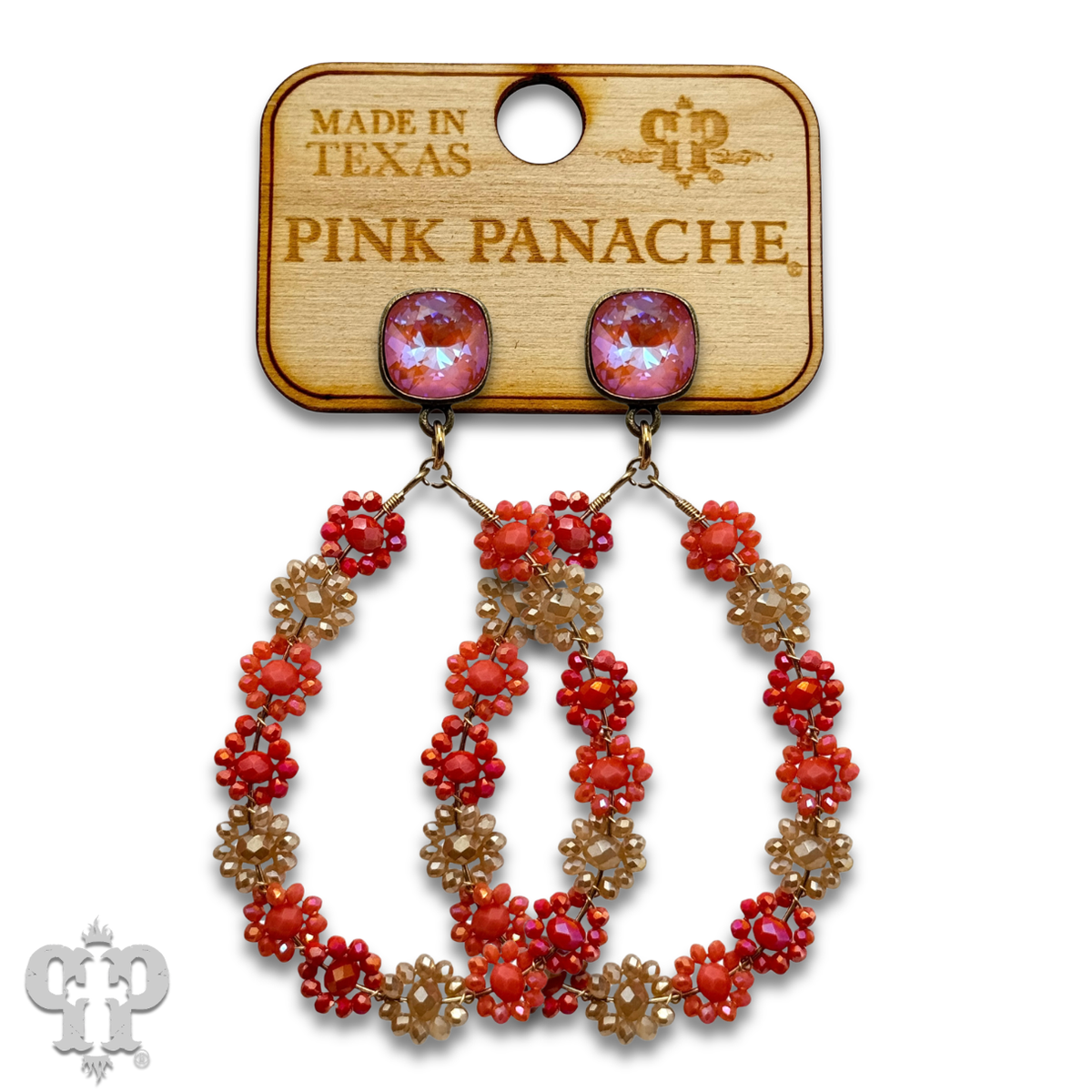 Bead woven flower teardrop earring with crystals from Swarovski®- LC