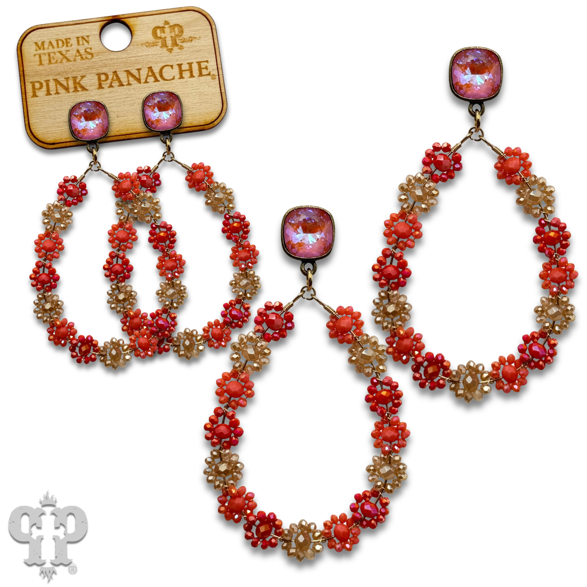 Bead woven flower teardrop earring with crystals from Swarovski®- LC