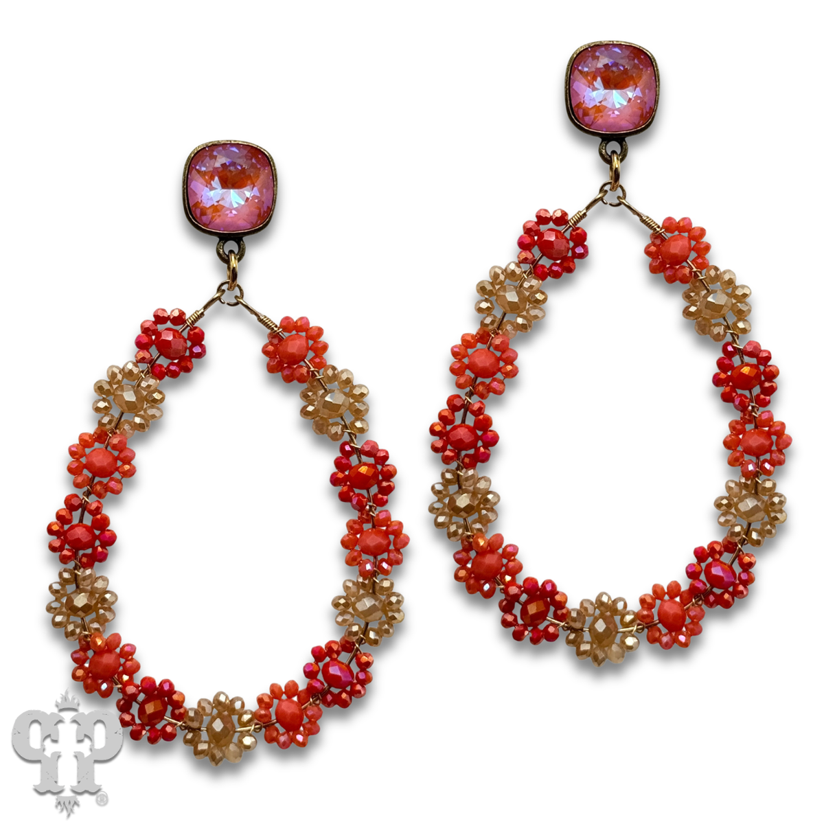Bead woven flower teardrop earring with crystals from Swarovski®- LC