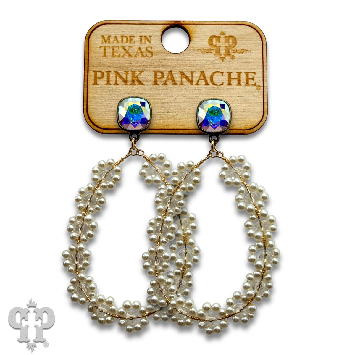 Bead woven flower teardrop earring with crystals from Swarovski®- LC