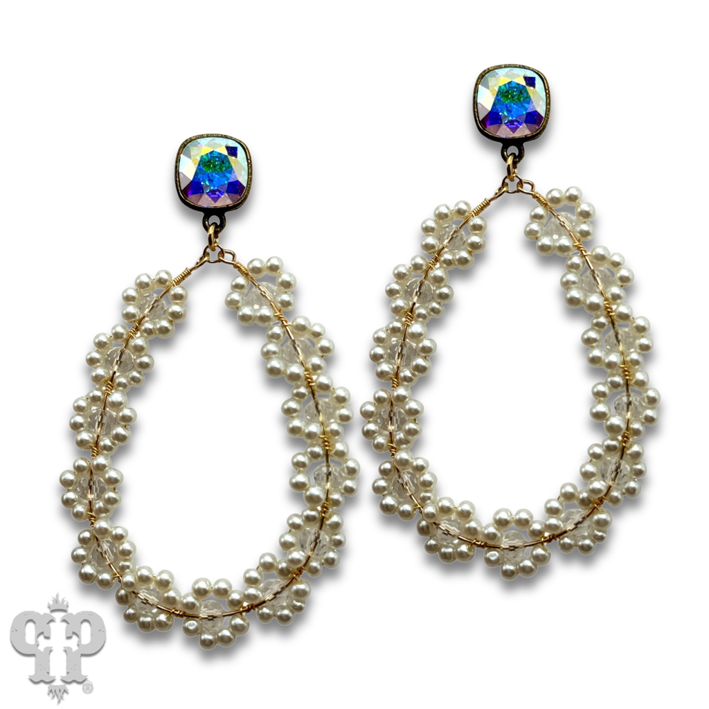 Bead woven flower teardrop earring with crystals from Swarovski®- LC