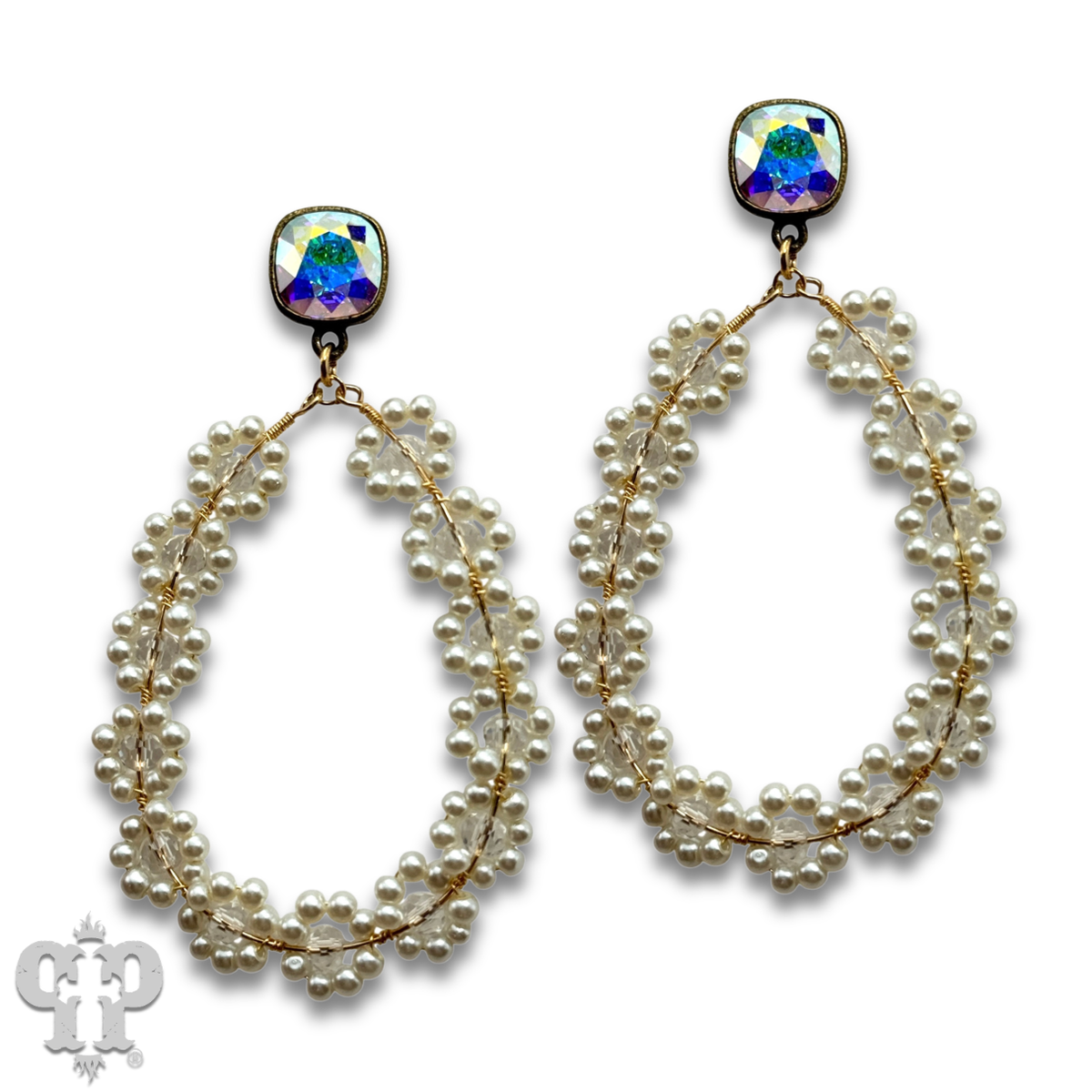 Bead woven flower teardrop earring with crystals from Swarovski®- LC