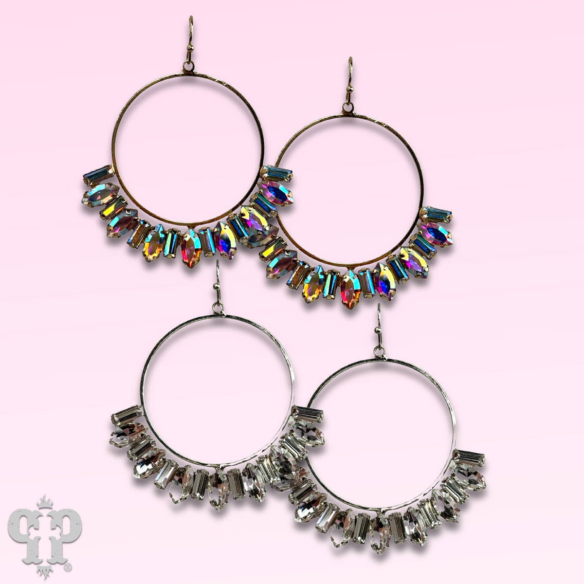 Baguette rhinestone circle earring