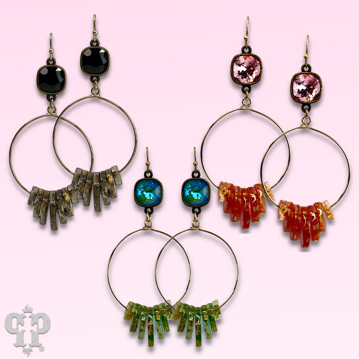 Graduated acrylic disc earring with crystals from Swarovski®