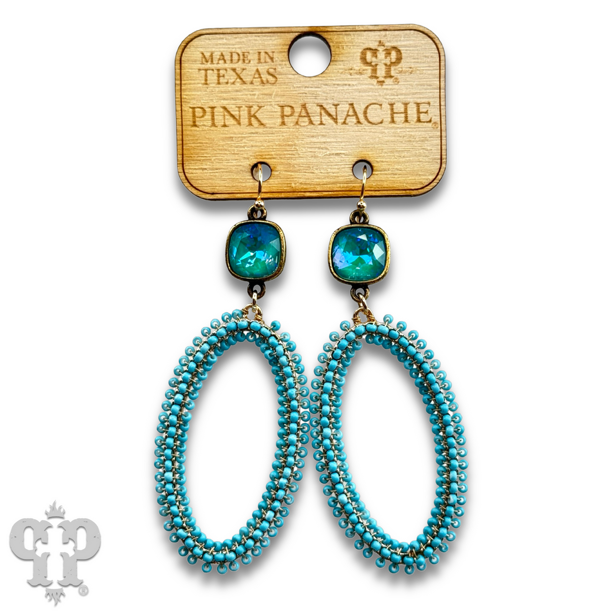 Seed bead wrapped oval shape earring with crystals from Swarovski®