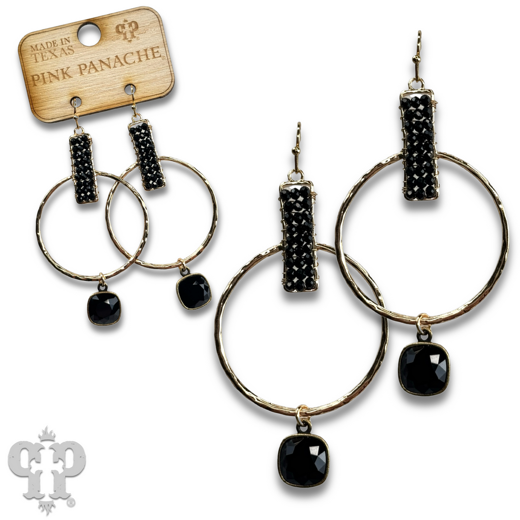 Twisted gold tone circle and seed bead earring with crystals from Swarovski®