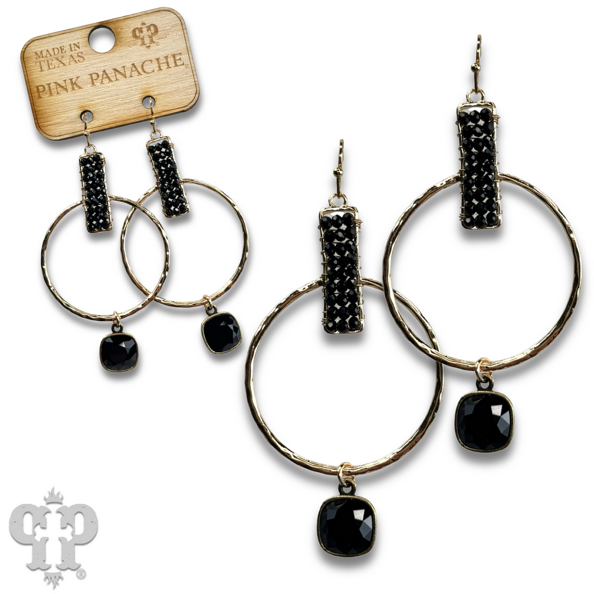 Twisted gold tone circle and seed bead earring with crystals from Swarovski®