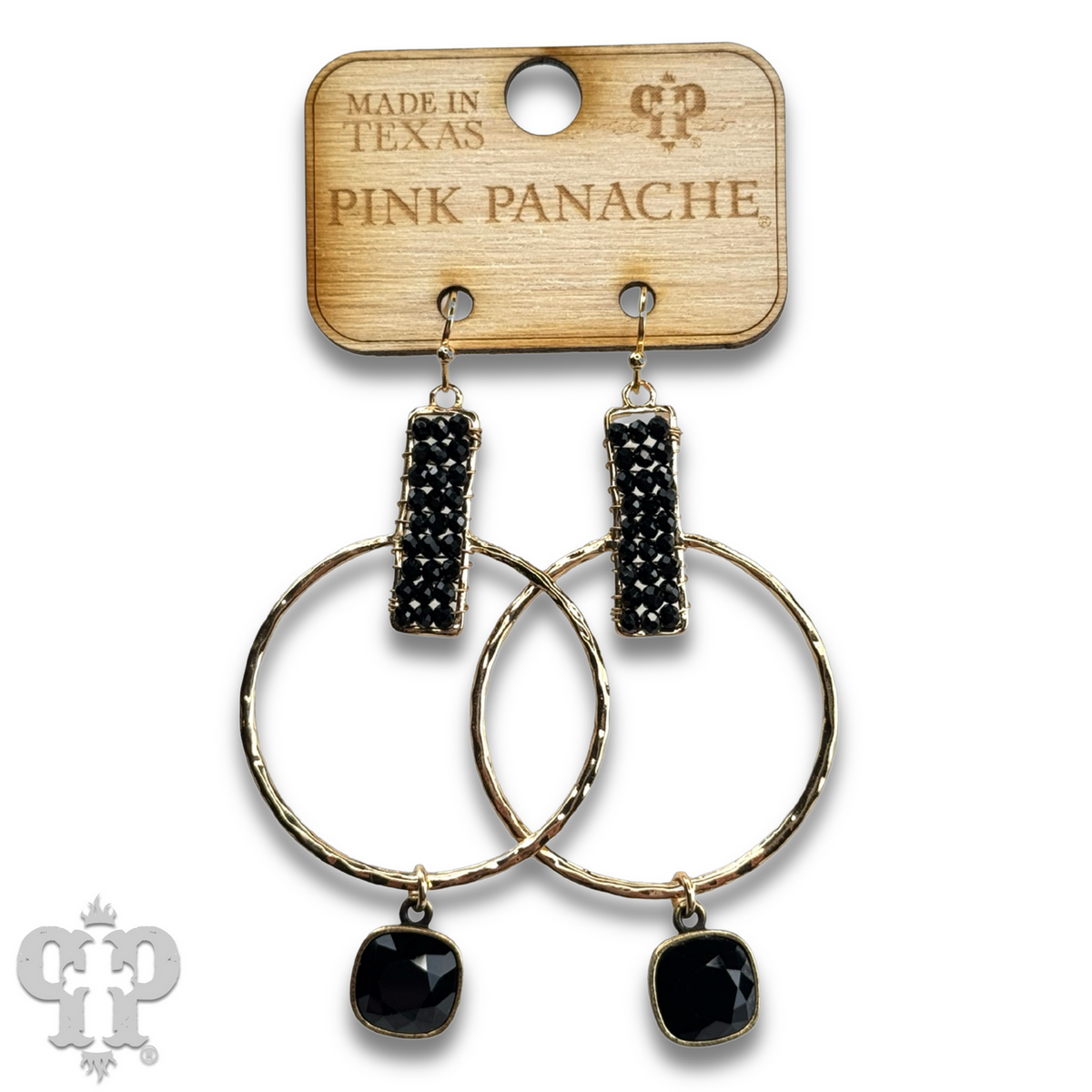 Twisted gold tone circle and seed bead earring with crystals from Swarovski®