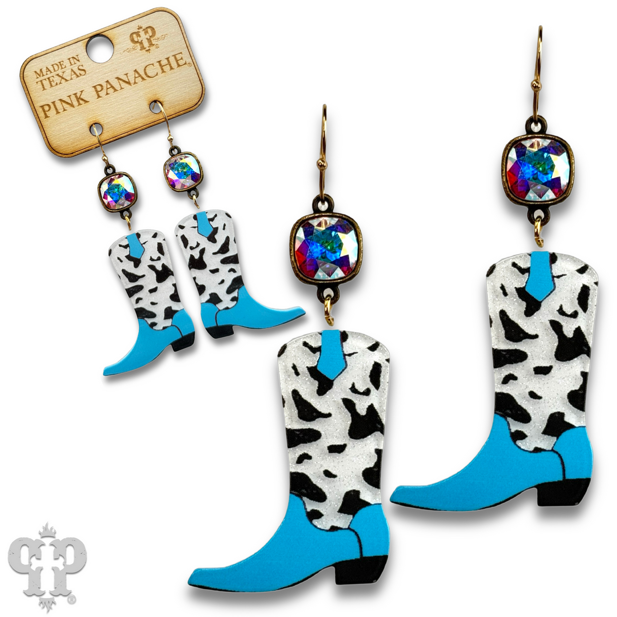 Cow print cowboy boot earring with crystals from Swarovski®