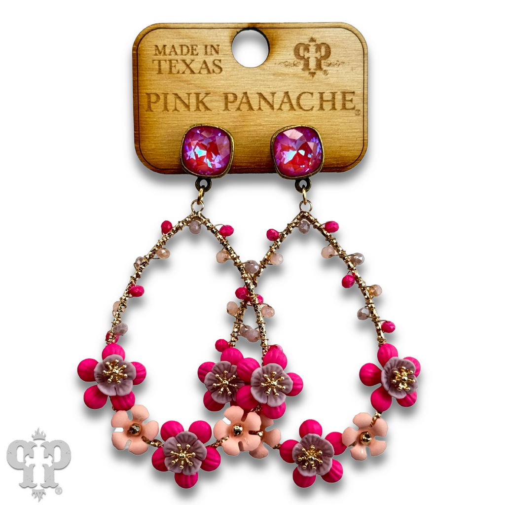 Flower bead wrapped teardrop earring with crystals from Swarovski®