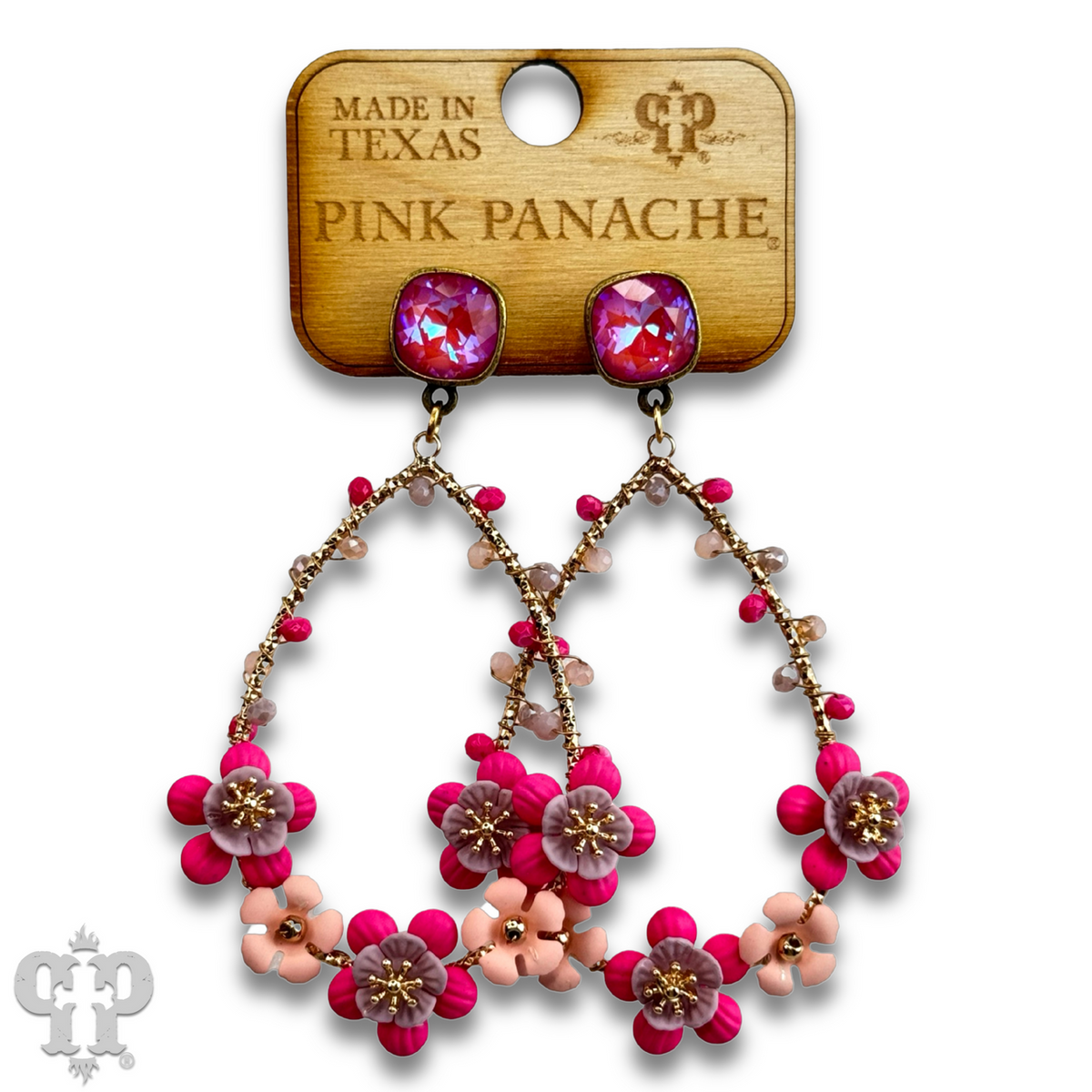 Flower bead wrapped teardrop earring with crystals from Swarovski®