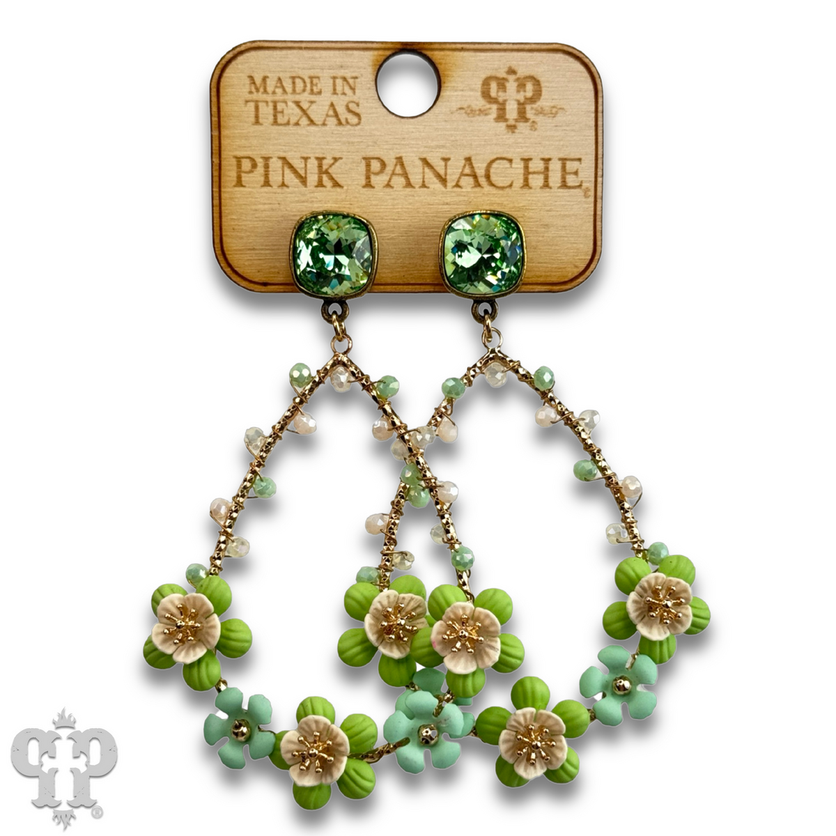 Flower bead wrapped teardrop earring with crystals from Swarovski®