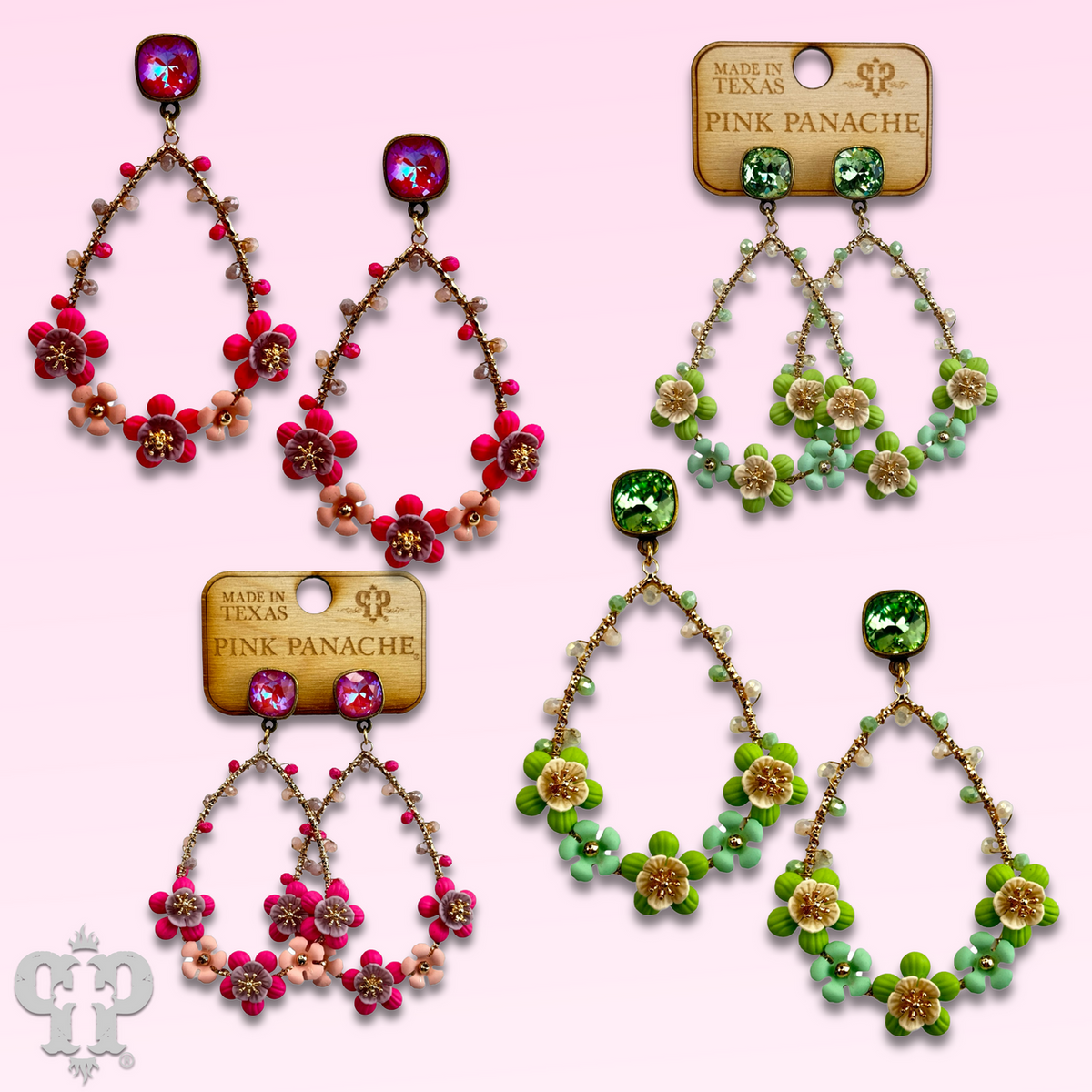 Flower bead wrapped teardrop earring with crystals from Swarovski®