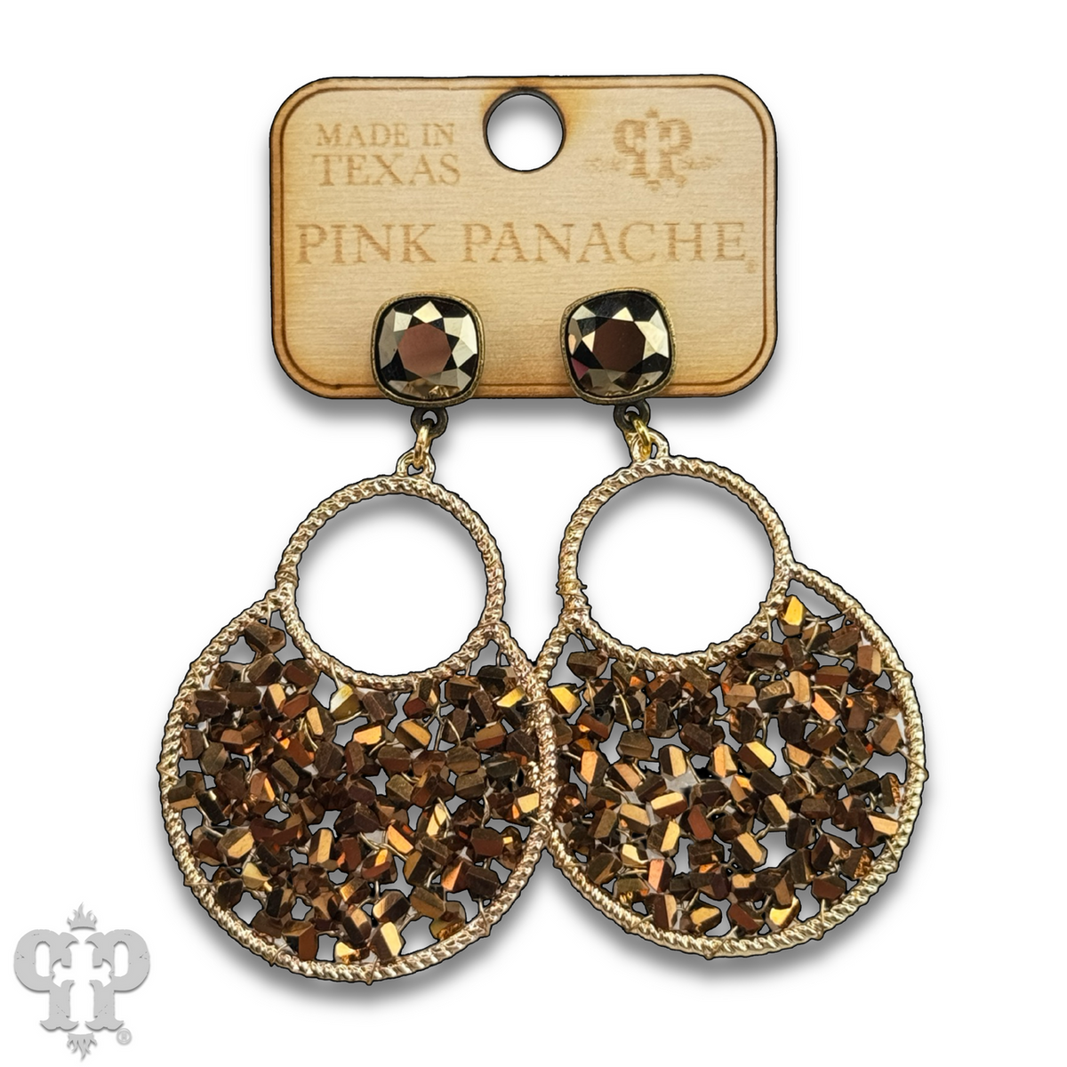Woven bead double circle earring with crystals from Swarovski®