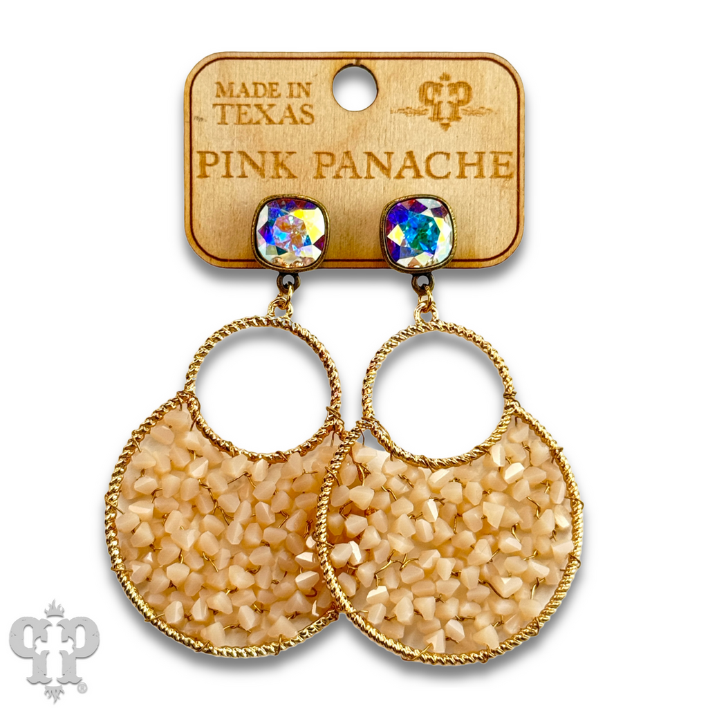 Woven bead double circle earring with crystals from Swarovski®
