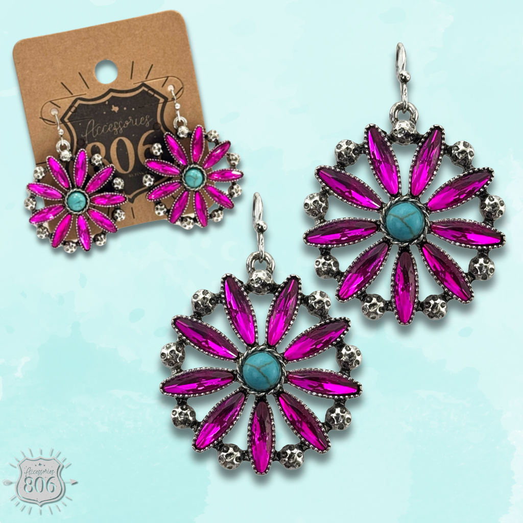 Southwest rhinestone flower earring