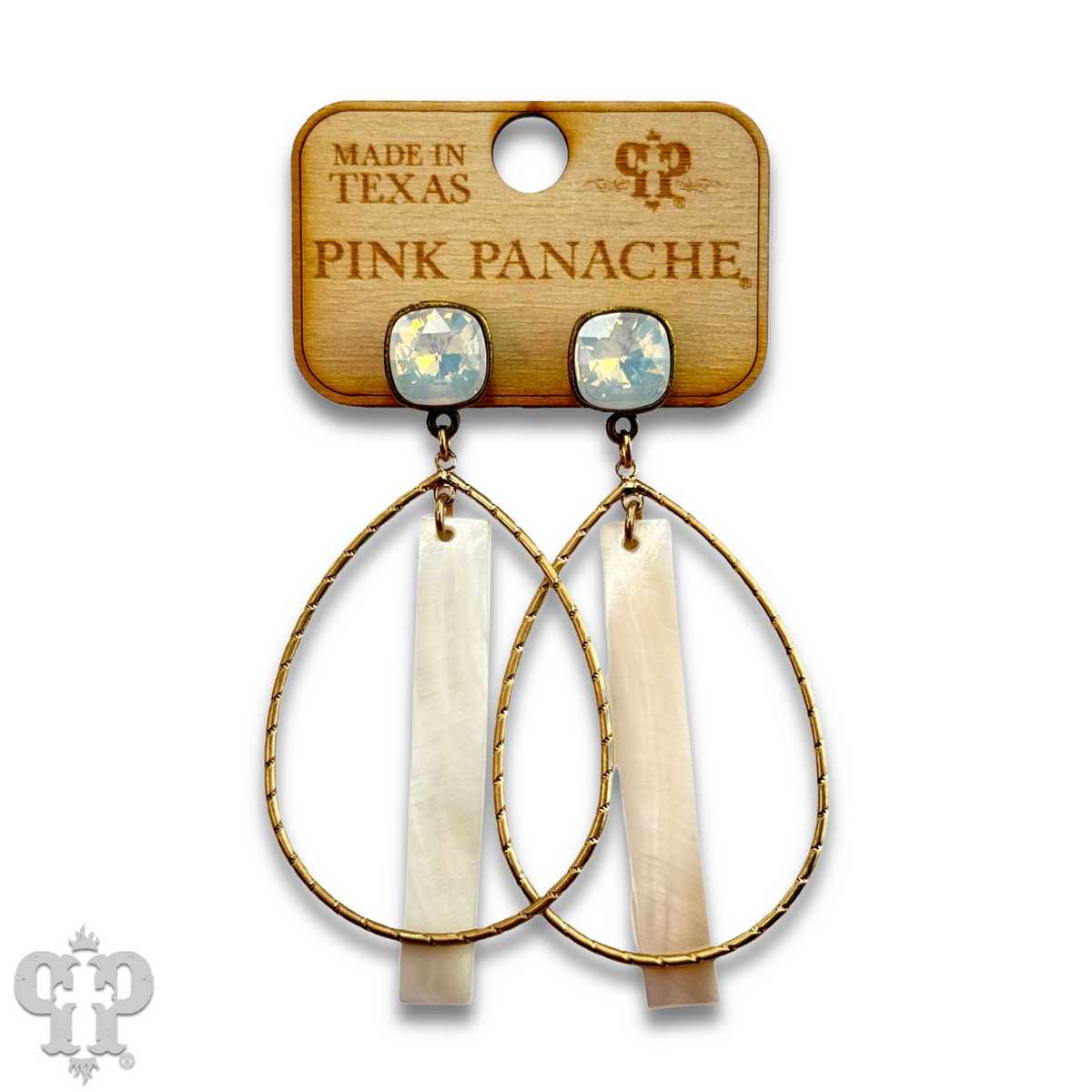 Mother-of-pearl bar teardrop earring with crystals from Swarovski®