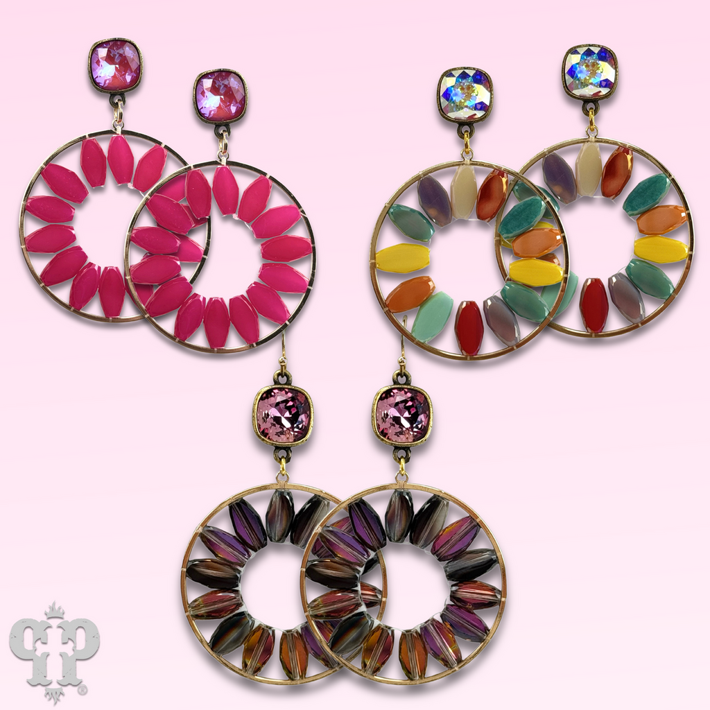Flat oval beads circle earring with crystals from Swarovski® - LC