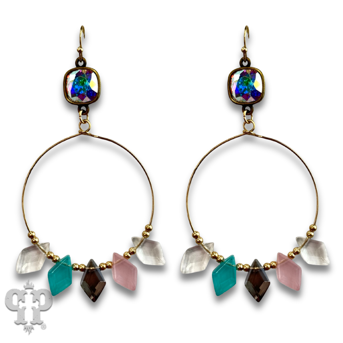 Diamond bead circle earring with crystals from Swarovski®