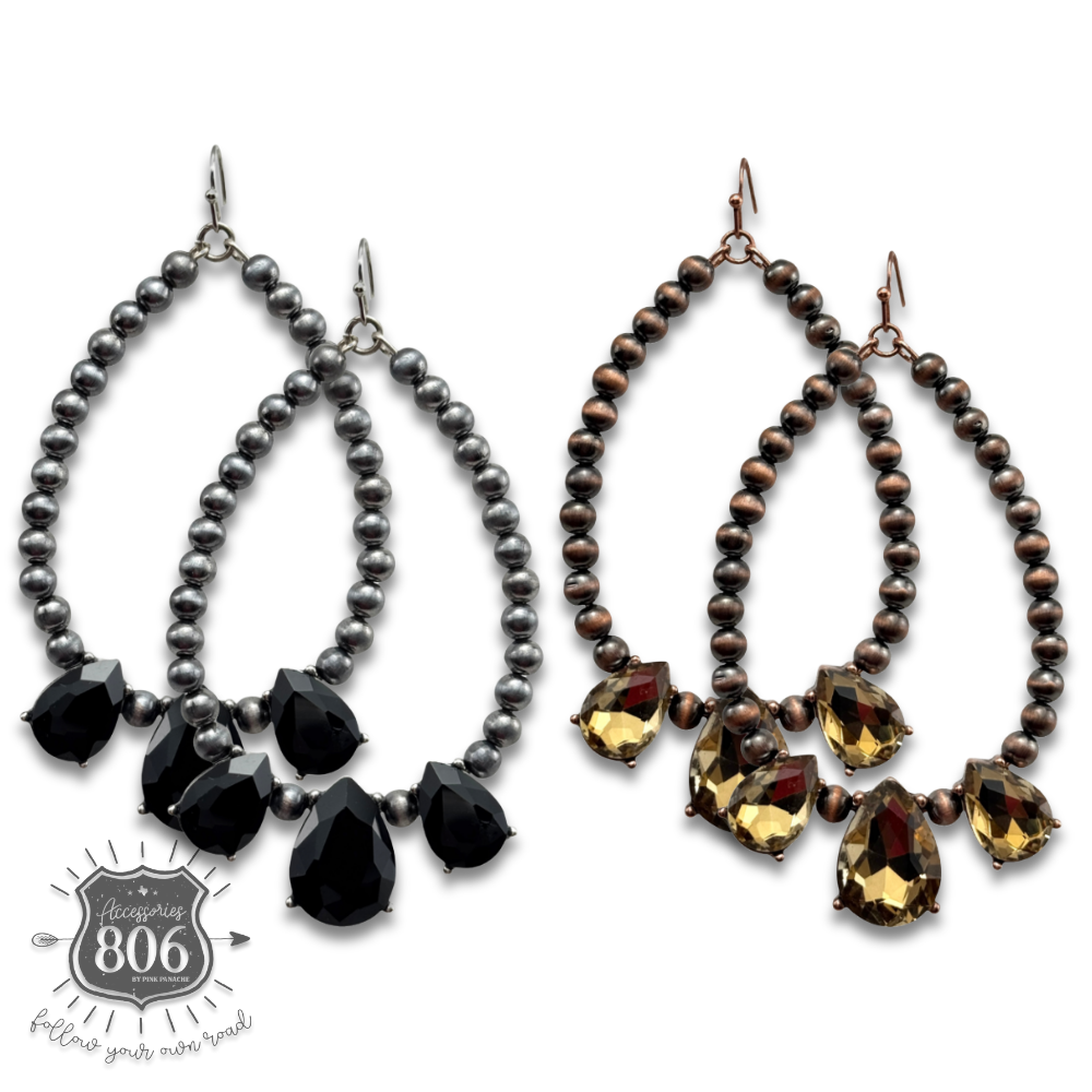 Western burnished bead and rhinestone teardrop earring