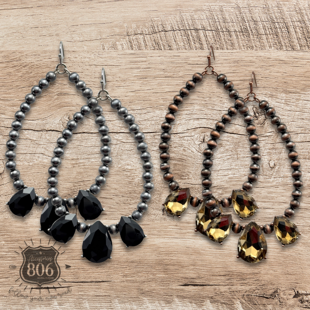 Western burnished bead and rhinestone teardrop earring