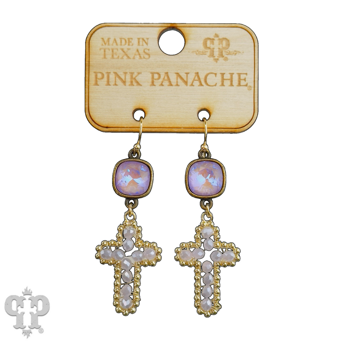 Wire wrapped bead cross earring with crystals from Swarovski®
