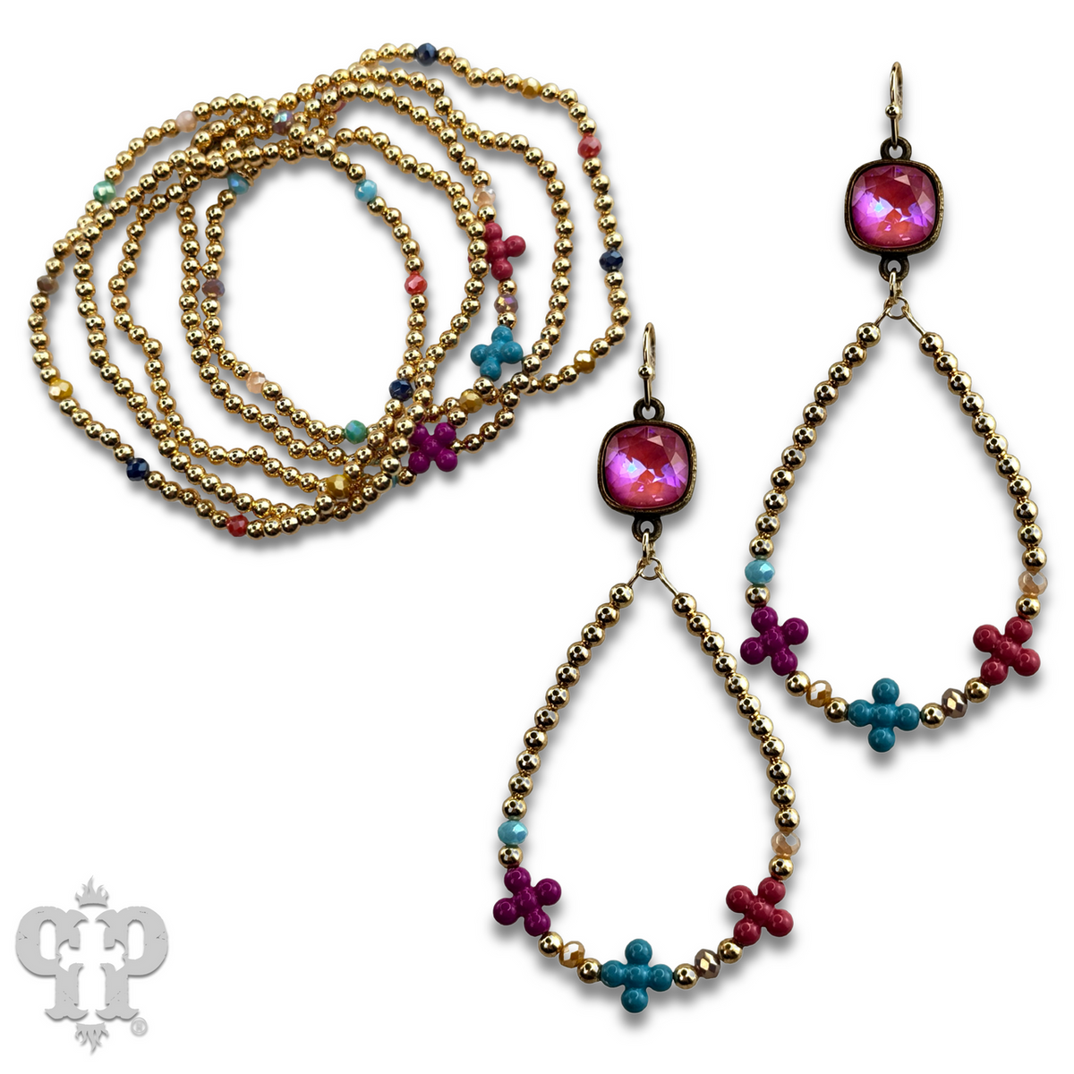 Multi-color flower bead earring with crystals from Swarovski®