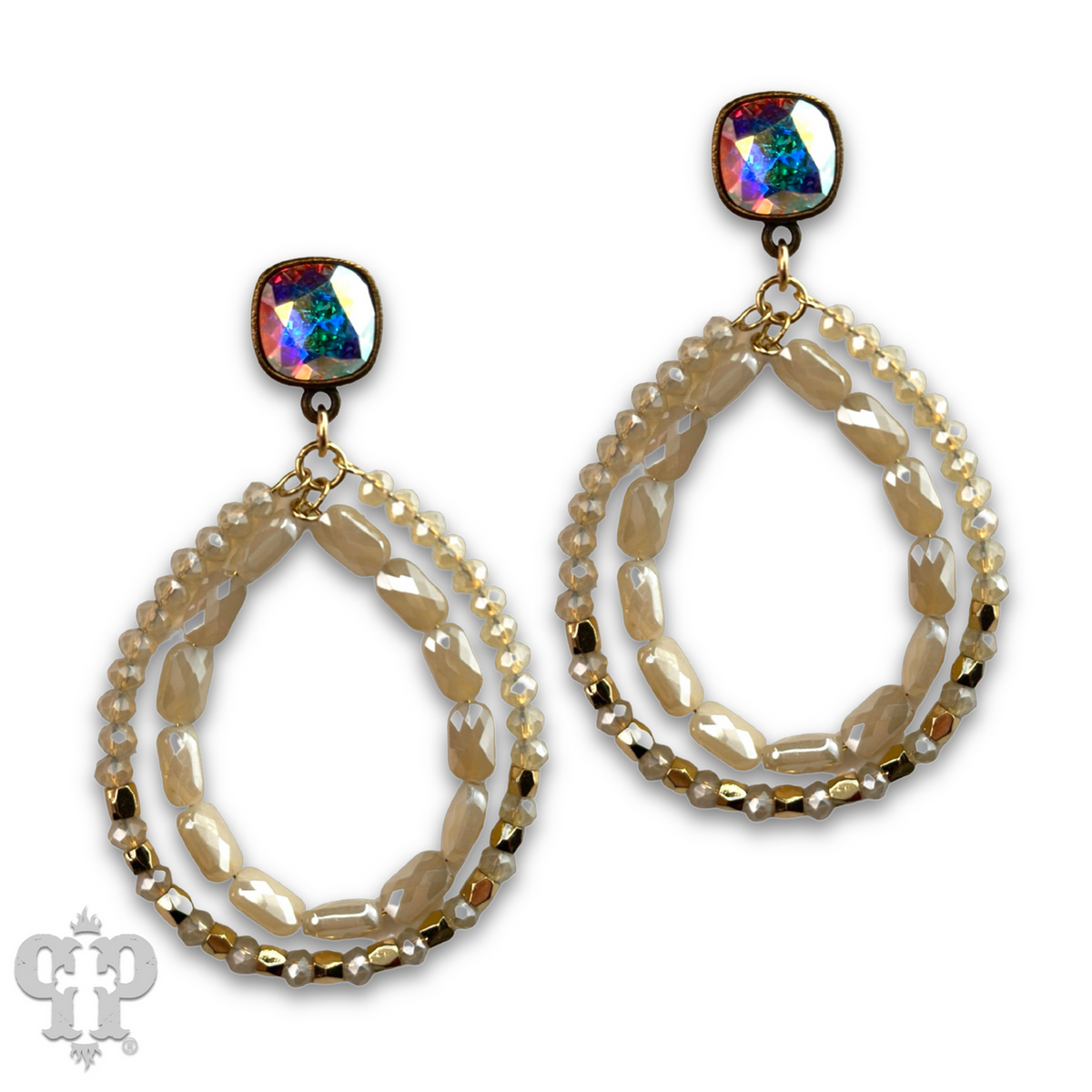 Double faceted bead teardrop earring with crystals from Swarovski®